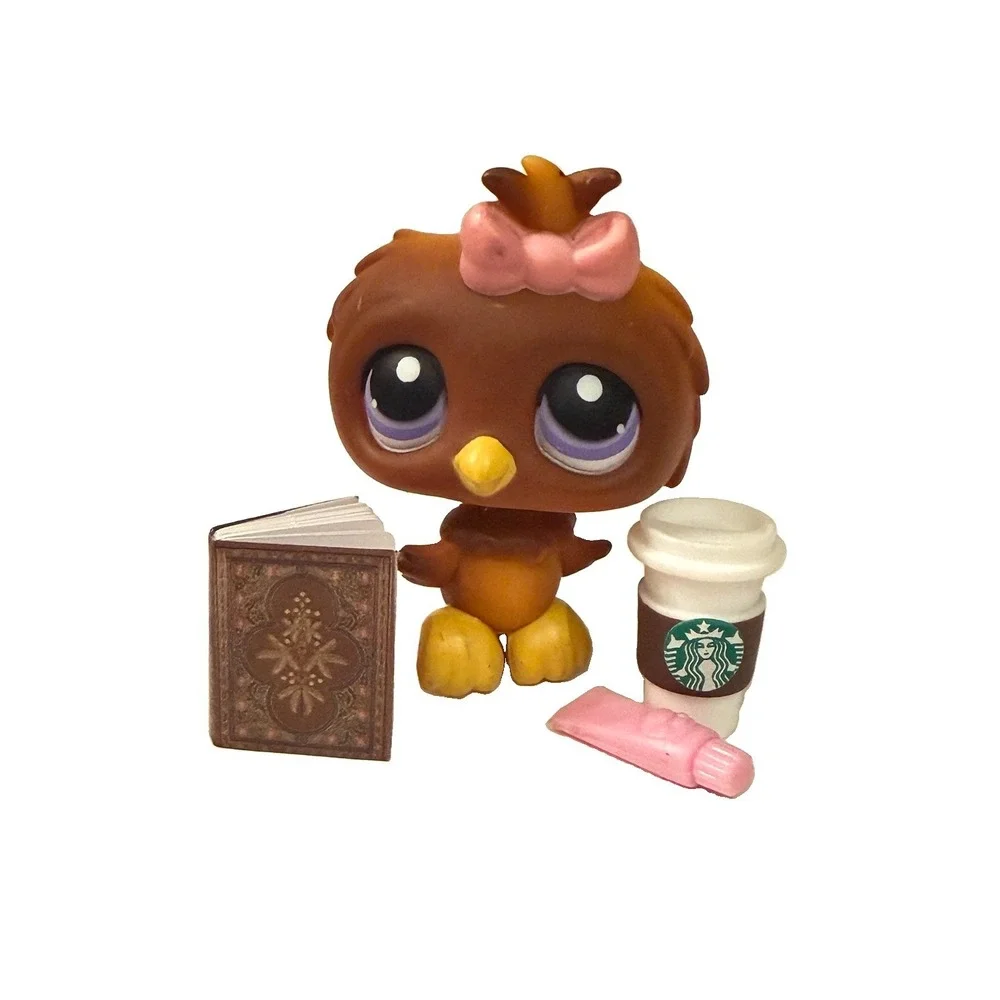 Littlest Pet Shop LPS #354 Brown Owl Pink Bow 2007 Gen 2 w/ Accessories